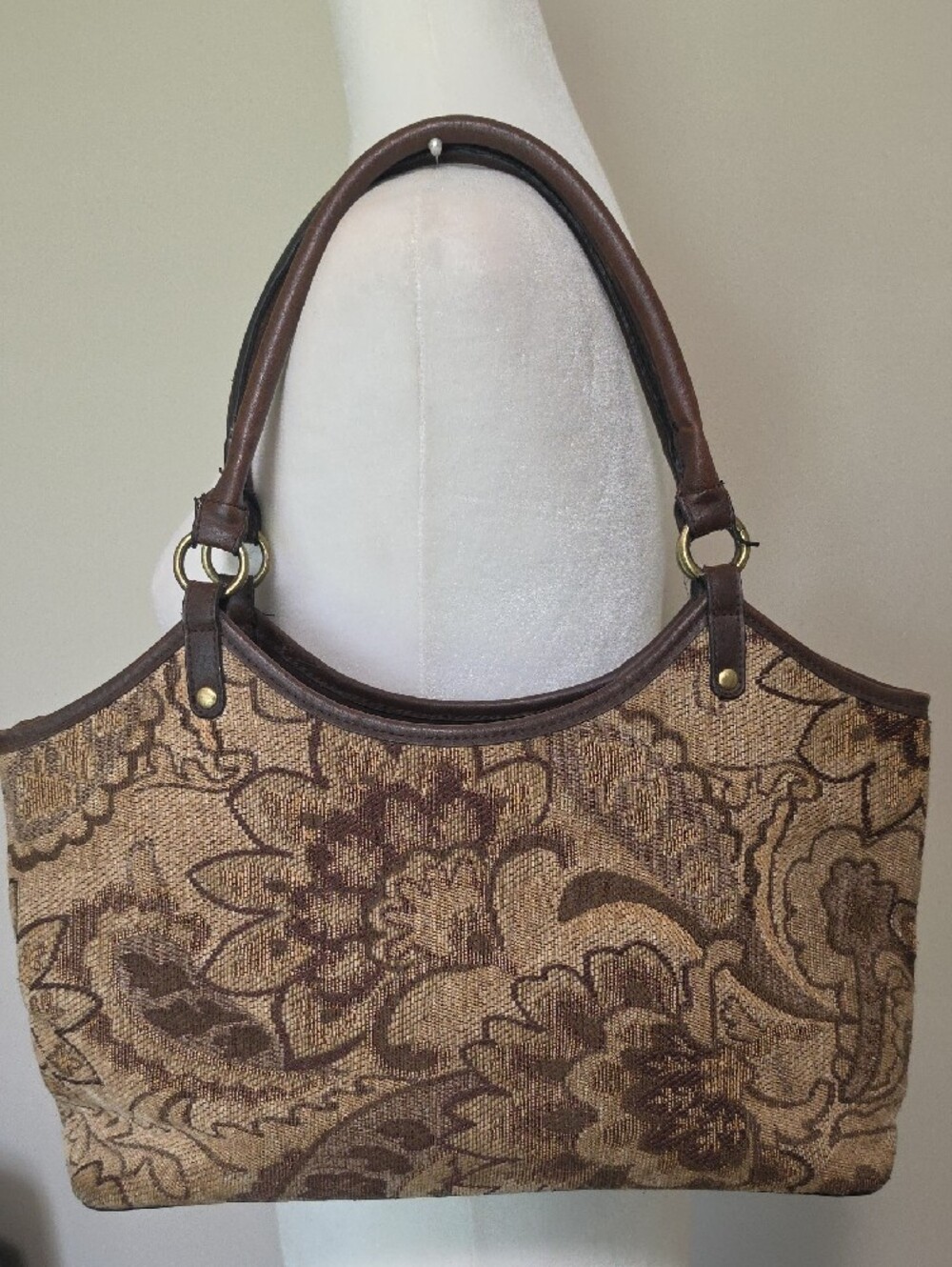 Vintage Leslie Fay Patchwork Tapestry Tote Bag Shoulder Purse Y2K Boho - Picture 3 of 6